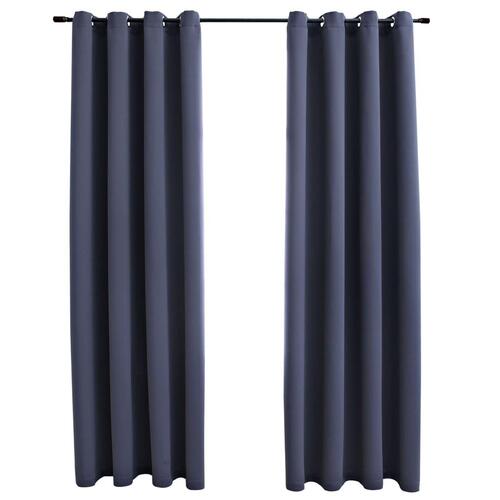 Lysdæmpende gardiner 2 stk. metalringe 140 x 175 cm antracitgrå