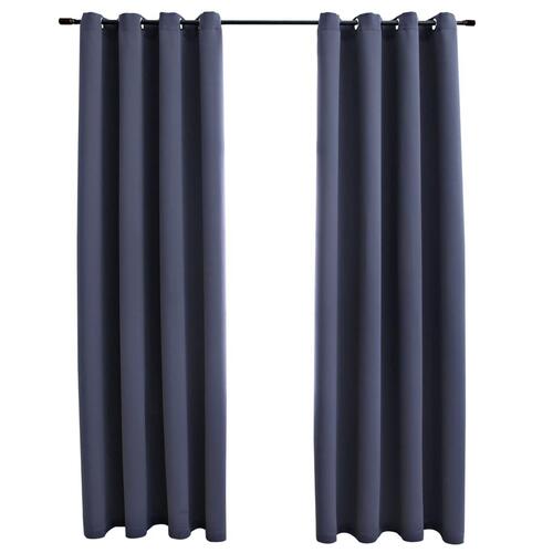 Lysdæmpende gardiner 2 stk. metalringe 140 x 225 cm antracitgrå