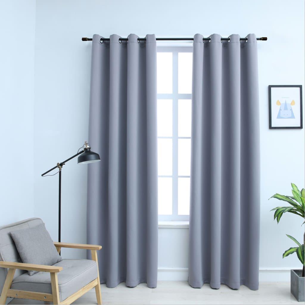 Lysdæmpende gardiner 2 stk. med metalringe 140 x 175 cm grå