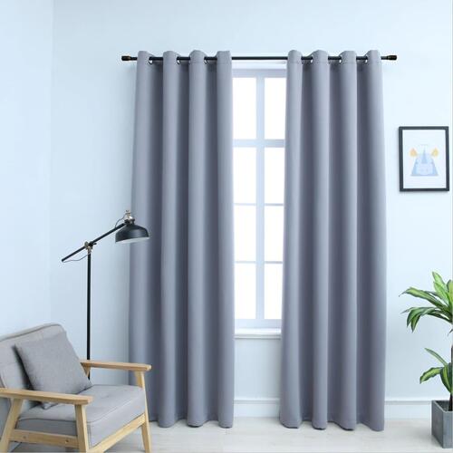 Lysdæmpende gardiner 2 stk. med metalringe 140 x 225 cm grå