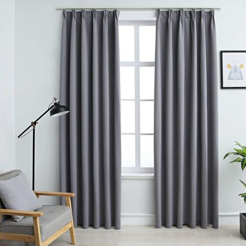 Lysdæmpende gardiner med kroge 2 stk. 140 x 225 cm grå