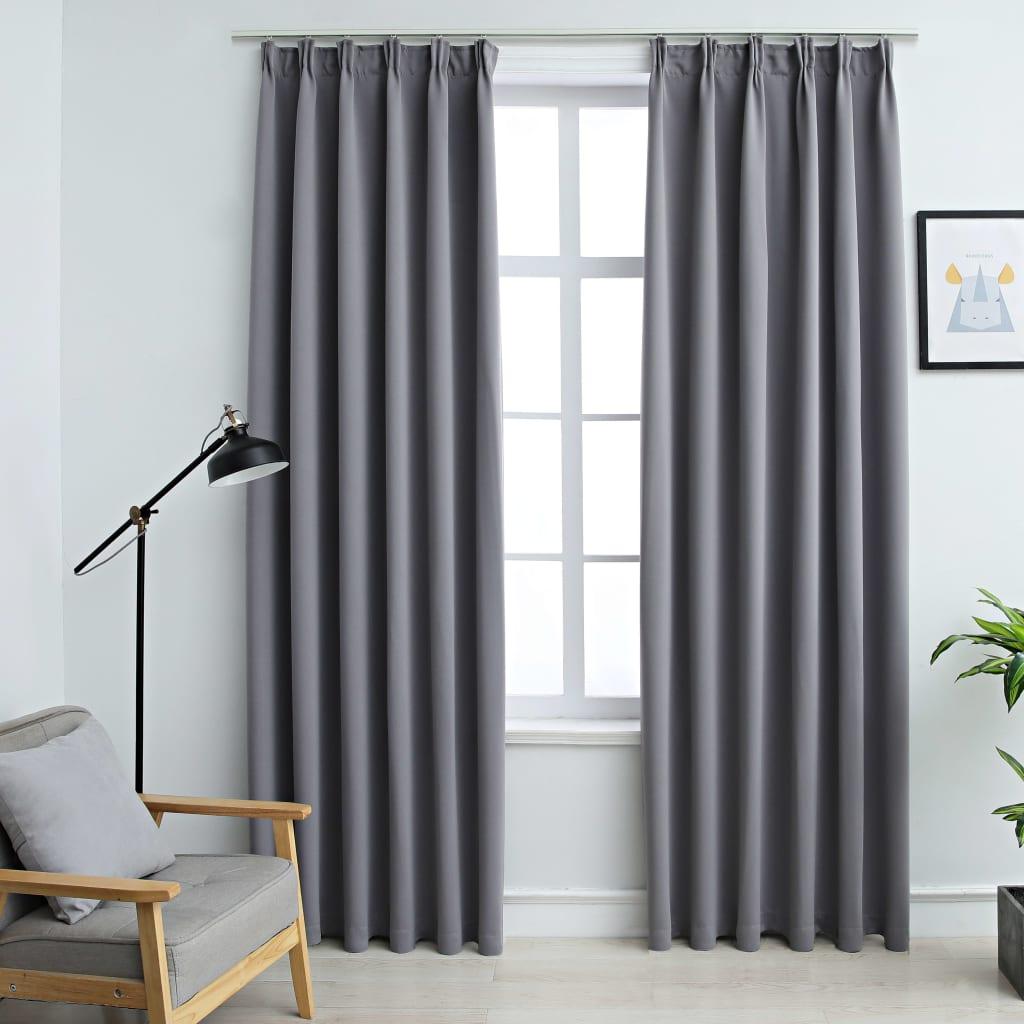 Lysdæmpende gardiner med kroge 2 stk. 140 x 225 cm grå