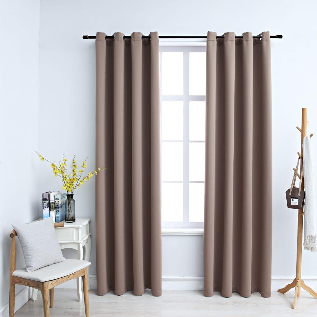 Lysdæmpende gardiner 2 stk. med metalringe 140 x 175 cm gråbrun