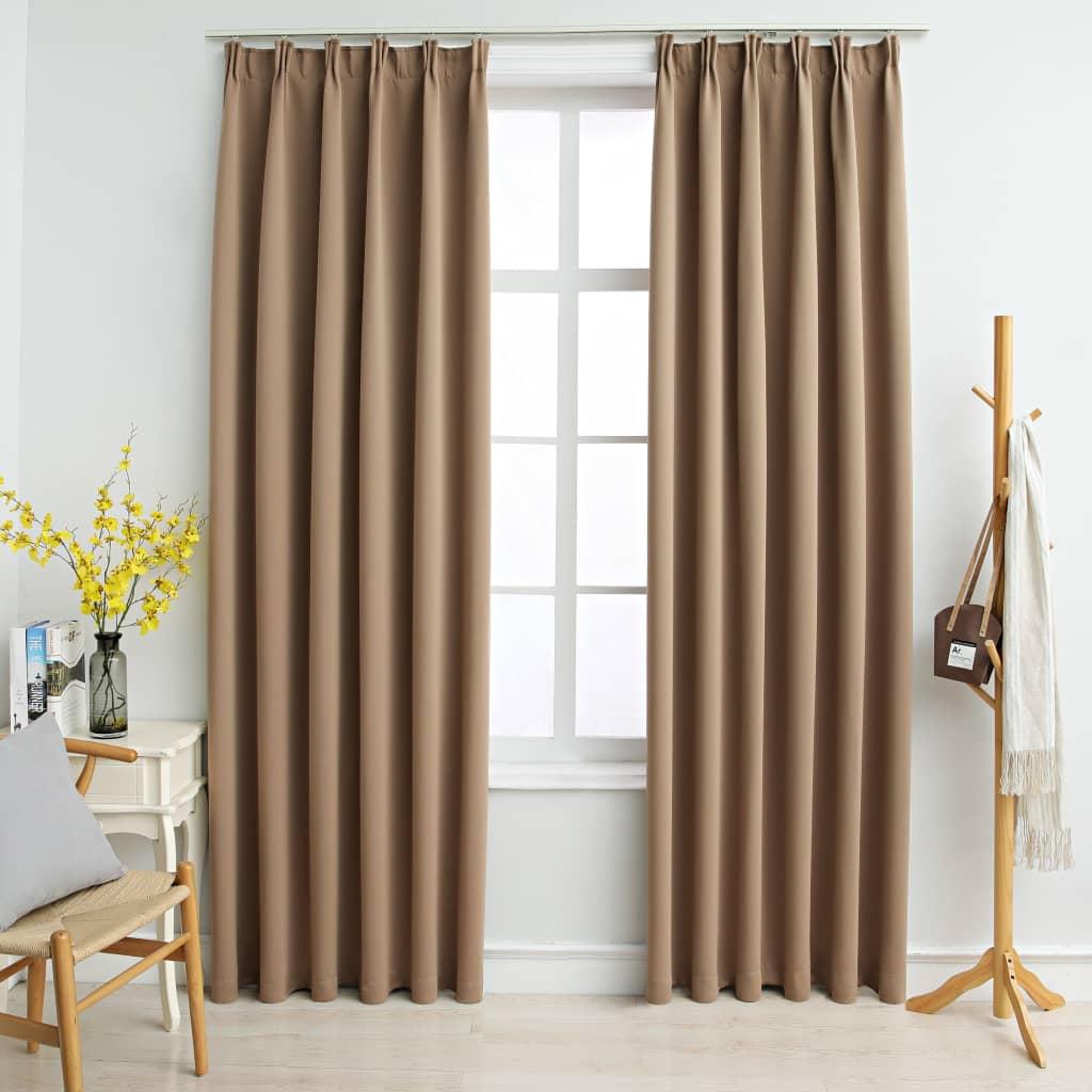 Lysdæmpende gardiner med kroge 2 stk. 140 x 175 cm gråbrun