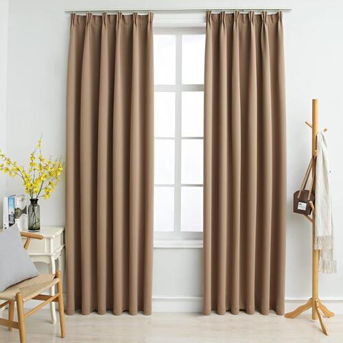 Lysdæmpende gardiner med kroge 2 stk. 140 x 245 cm gråbrun