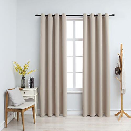 Lysdæmpende gardiner 2 stk. med metalringe 140 x 175 cm beige