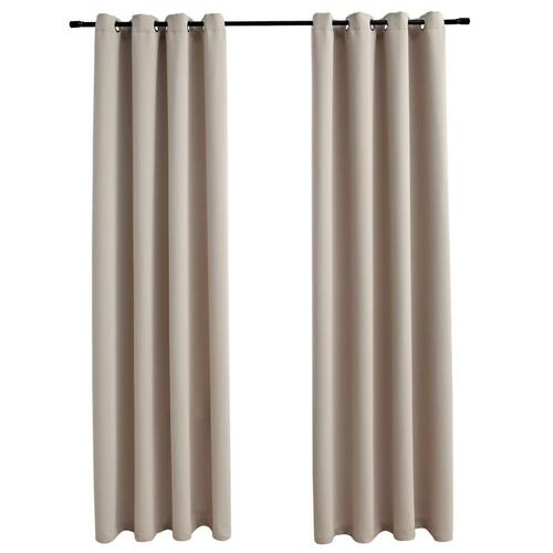 Lysdæmpende gardiner 2 stk. med metalringe 140 x 175 cm beige