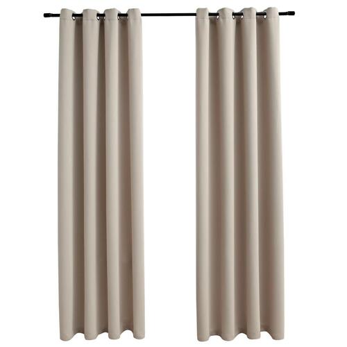 Lysdæmpende gardiner 2 stk. med metalringe 140 x 245 cm beige