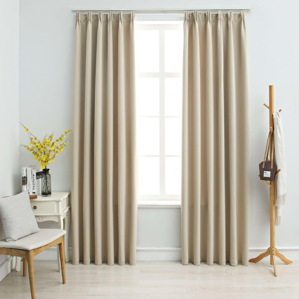 Lysdæmpende gardiner 2 stk. med kroge 140 x 175 cm beige