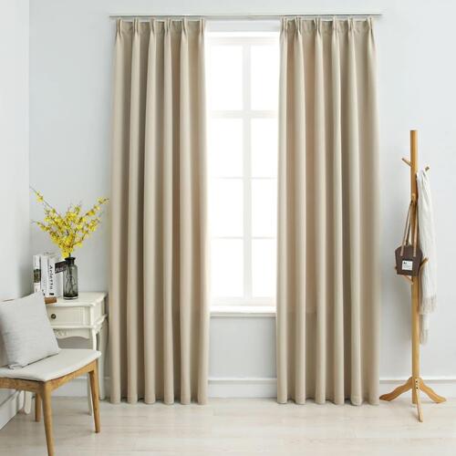 Lysdæmpende gardiner 2 stk. med kroge 140 x 225 cm beige