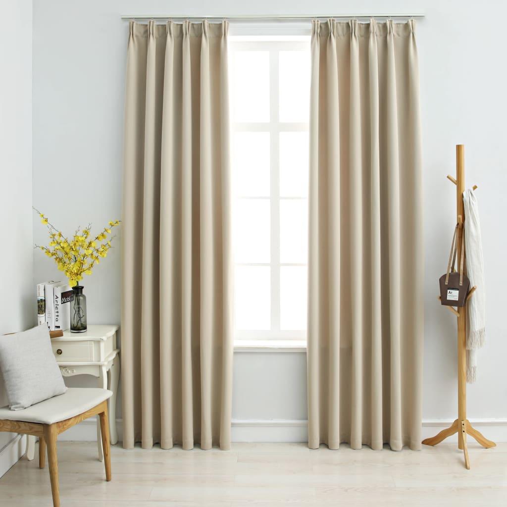 Lysdæmpende gardiner 2 stk. med kroge 140 x 245 cm beige