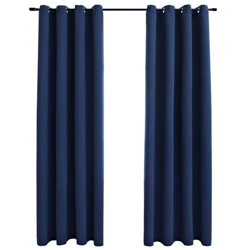 Lysdæmpende gardiner 2 stk. med metalringe 140 x 175 cm blå
