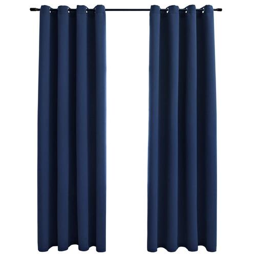 Lysdæmpende gardiner 2 stk. med metalringe 140 x 245 cm blå