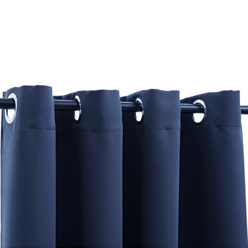 Lysdæmpende gardiner 2 stk. med metalringe 140 x 245 cm blå