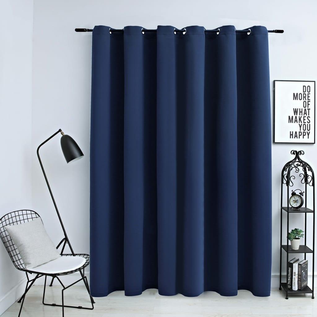 Mørklægningsgardin med metalringe 290 x 245 cm blå