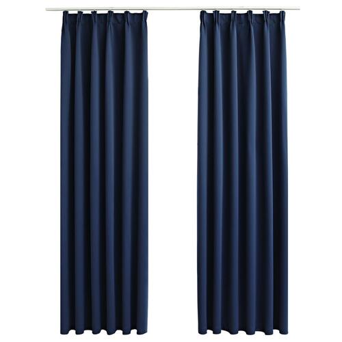 Lysdæmpende gardiner med kroge 2 stk. 140 x 225 cm blå