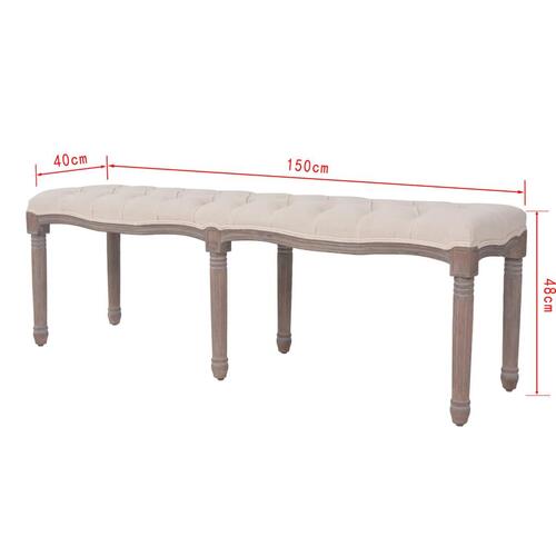 Bænk lærred massivt træ 150 x 40 x 48 cm cremehvid