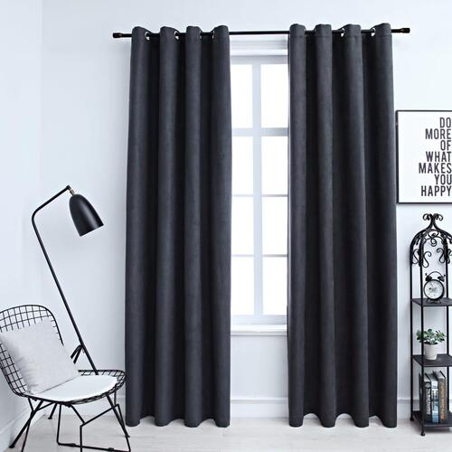 Lysdæmpende gardiner 2 stk. metalringe 140 x 175 cm antracitgrå
