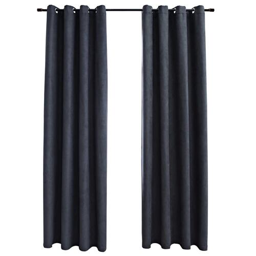 Lysdæmpende gardiner 2 stk. metalringe 140 x 175 cm antracitgrå