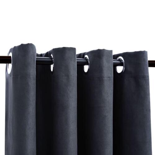 Lysdæmpende gardiner 2 stk. metalringe 140 x 175 cm antracitgrå