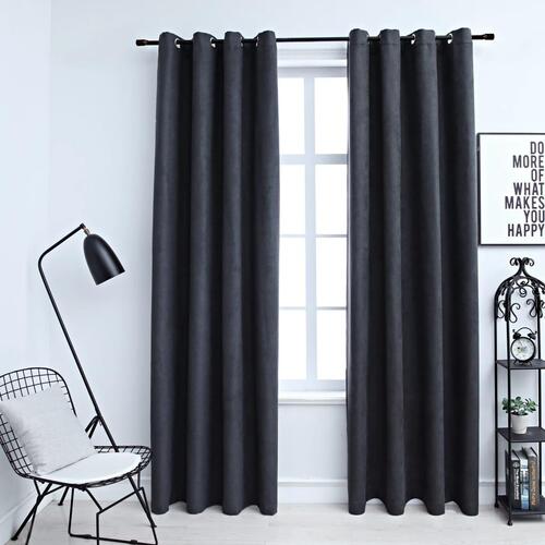 Lysdæmpende gardiner 2 stk. metalringe 140 x 245 cm antracitgrå