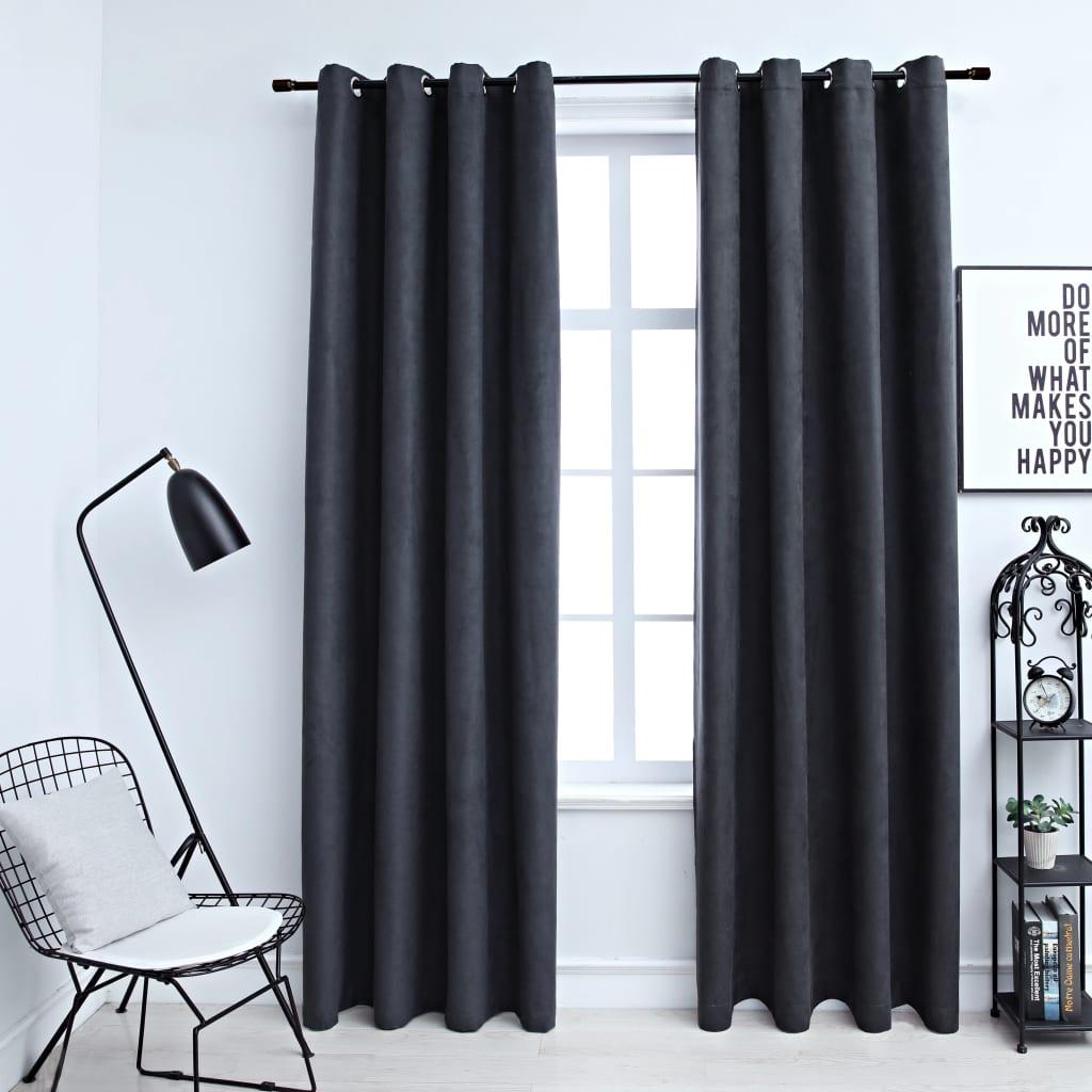 Lysdæmpende gardiner 2 stk. metalringe 140 x 245 cm antracitgrå