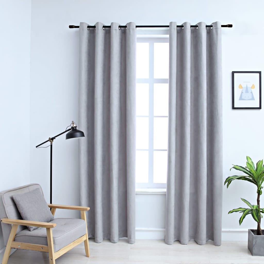 Lysdæmpende gardiner 2 stk. med metalringe 140 x 175 cm grå