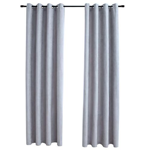 Lysdæmpende gardiner 2 stk. med metalringe 140 x 245 cm grå