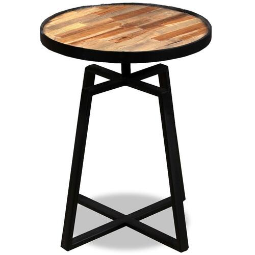 Sidebord rundt massivt genbrugsteaktræ