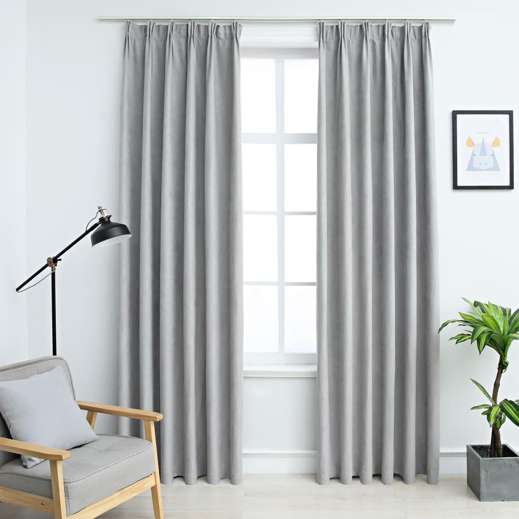 Lysdæmpende gardiner med kroge 2 stk. 140 x 175 cm grå