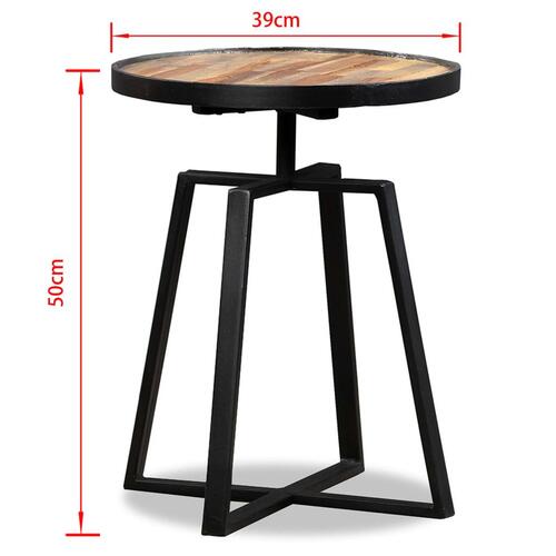 Sidebord rundt massivt genbrugsteaktræ