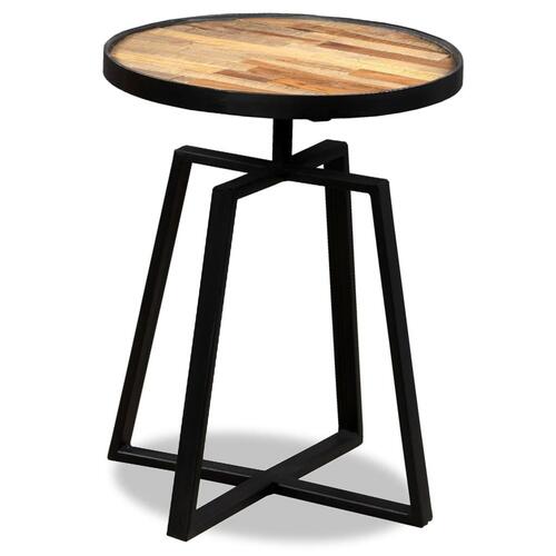 Sidebord rundt massivt genbrugsteaktræ