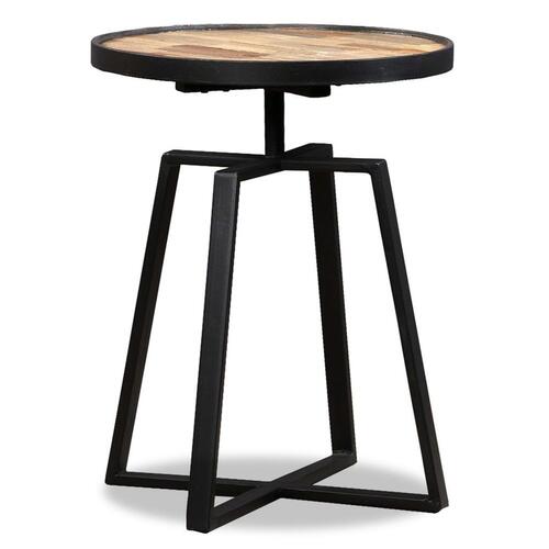 Sidebord rundt massivt genbrugsteaktræ