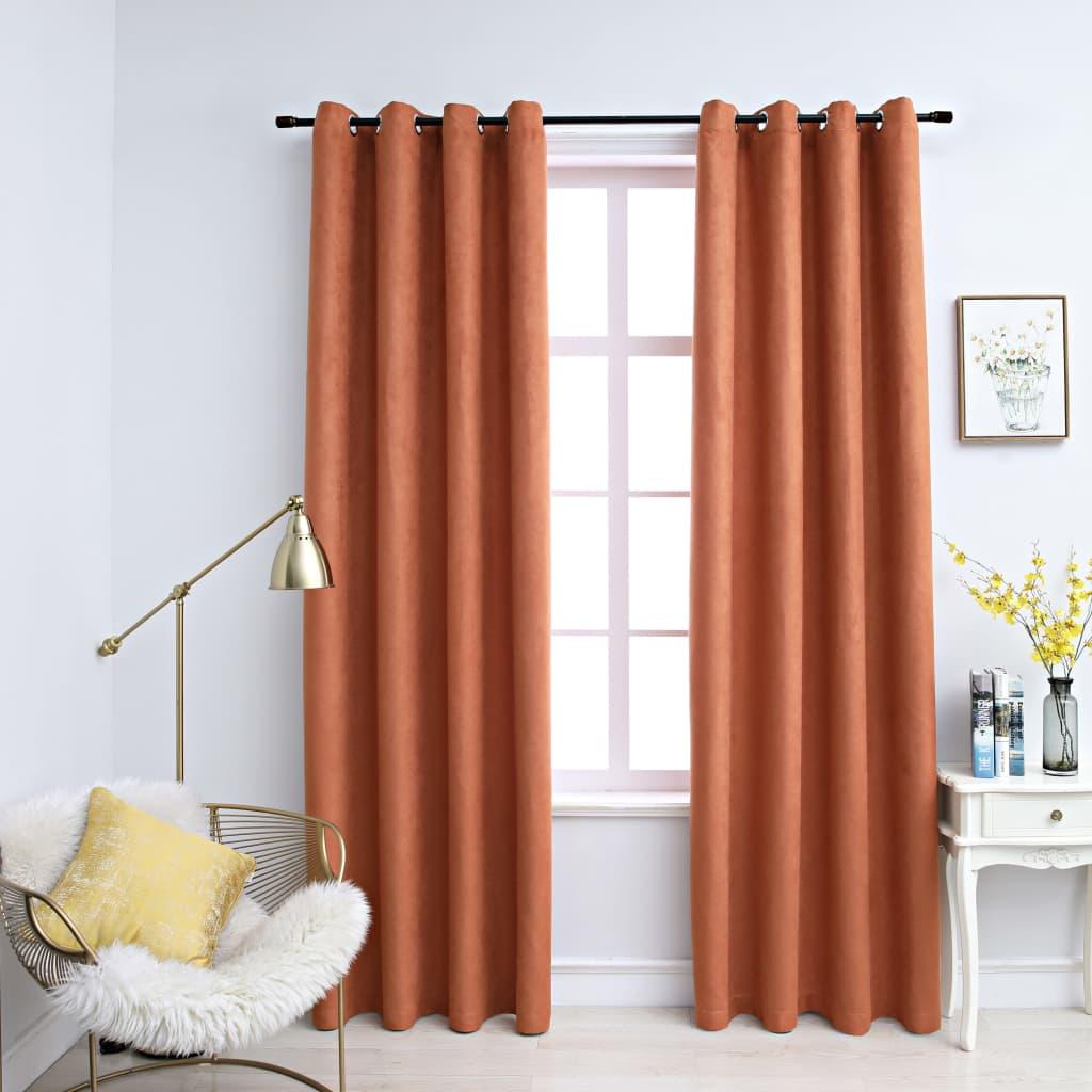 Lysdæmpende gardiner 2 stk. metalringe 140 x 175 cm rustfarvet