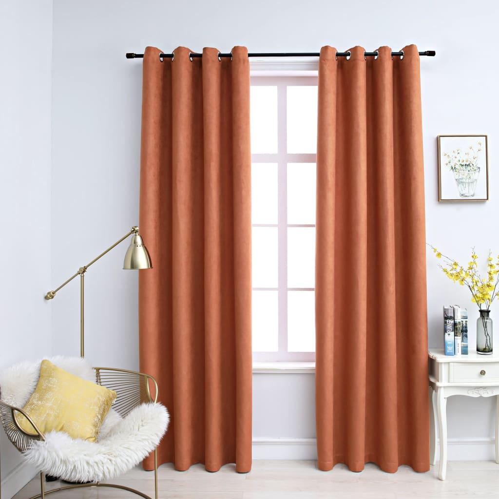 Lysdæmpende gardiner 2 stk. metalringe 140 x 245 cm rustfarvet