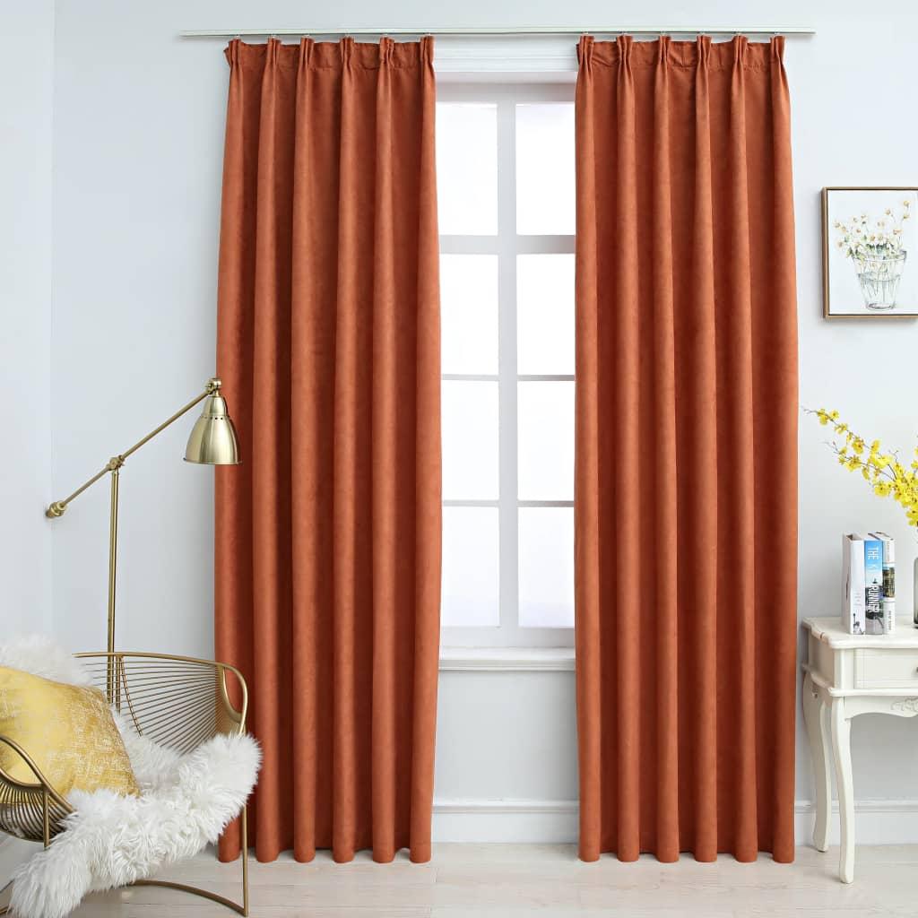 Lysdæmpende gardiner med kroge 2 stk. 140 x 225 cm rustfarve