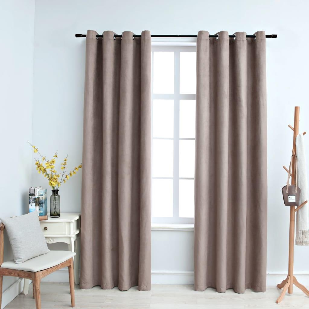 Lysdæmpende gardiner 2 stk. med metalringe 140 x 175 cm gråbrun