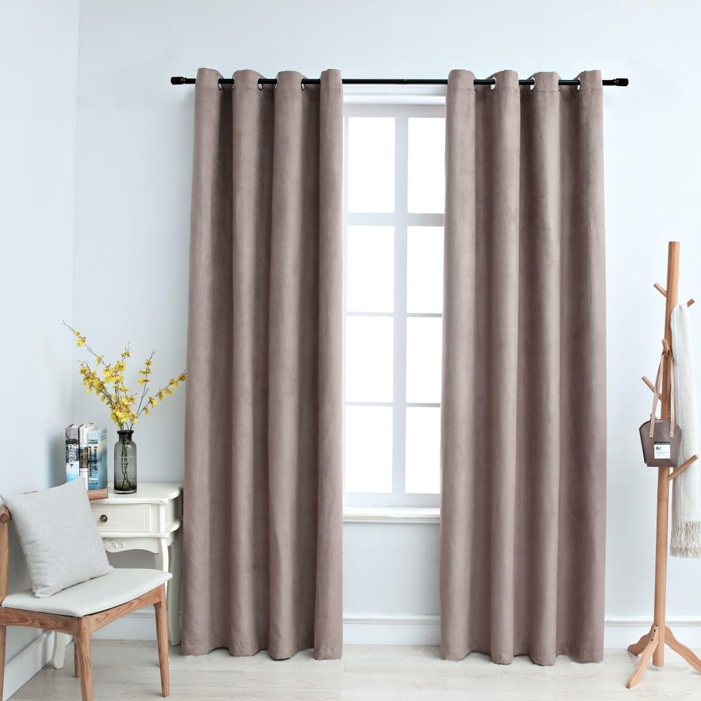 Lysdæmpende gardiner 2 stk. med metalringe 140 x 245 cm gråbrun