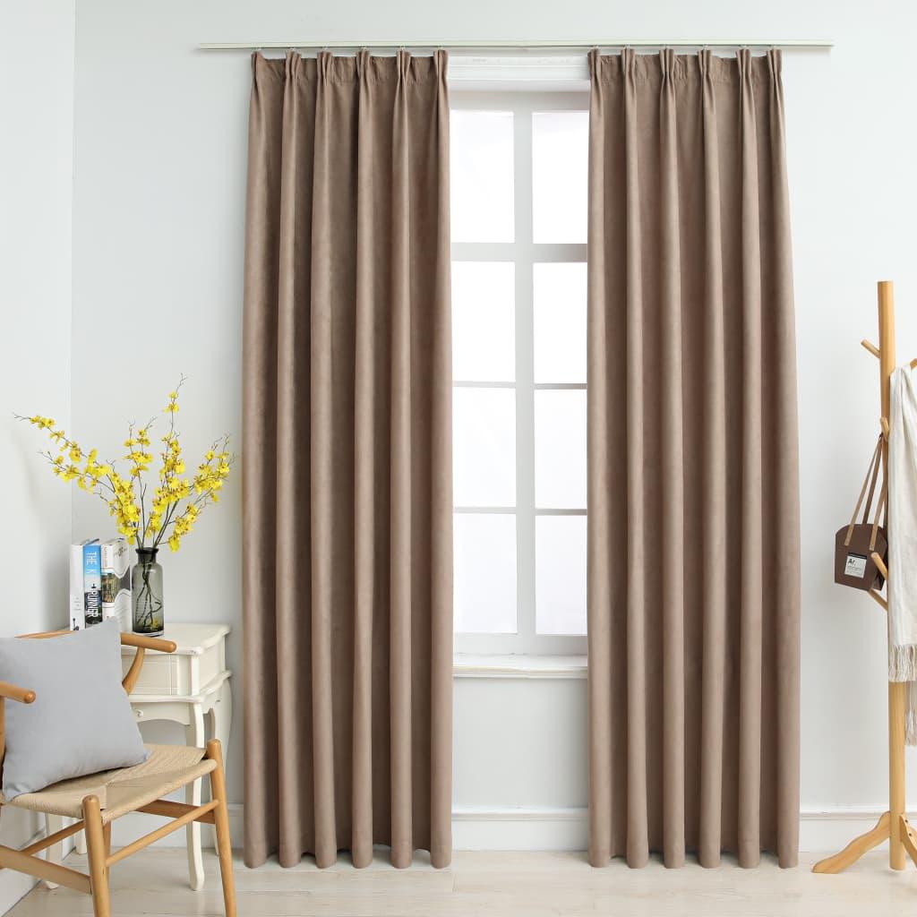 Lysdæmpende gardiner med kroge 2 stk. 140 x 225 cm gråbrun