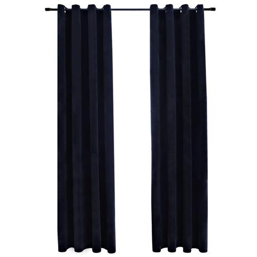 Lysdæmpende gardiner 2 stk. med ringe 140 x 175 cm fløjl sort