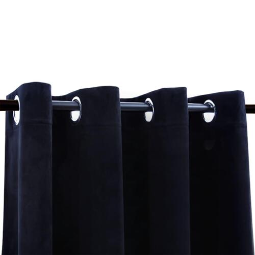 Lysdæmpende gardiner 2 stk. med ringe 140 x 175 cm fløjl sort