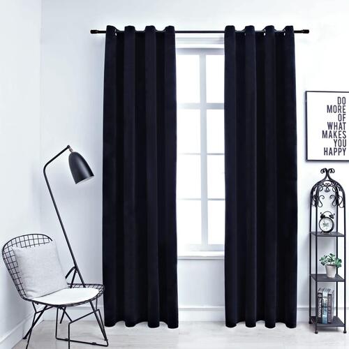 Lysdæmpende gardiner 2 stk. med ringe 140 x 245 cm fløjl sort