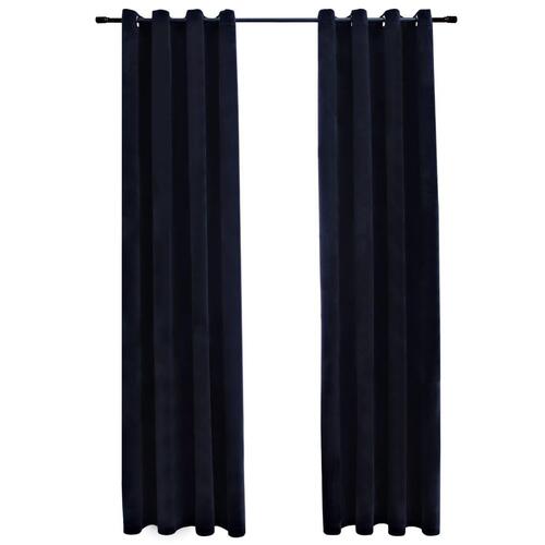 Lysdæmpende gardiner 2 stk. med ringe 140 x 245 cm fløjl sort