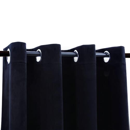 Lysdæmpende gardiner 2 stk. med ringe 140 x 245 cm fløjl sort