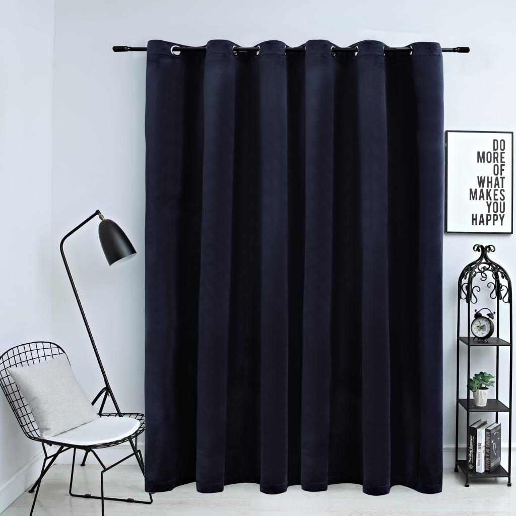 Mørklægningsgardin med metalringe 290 x 245 cm fløjl sort