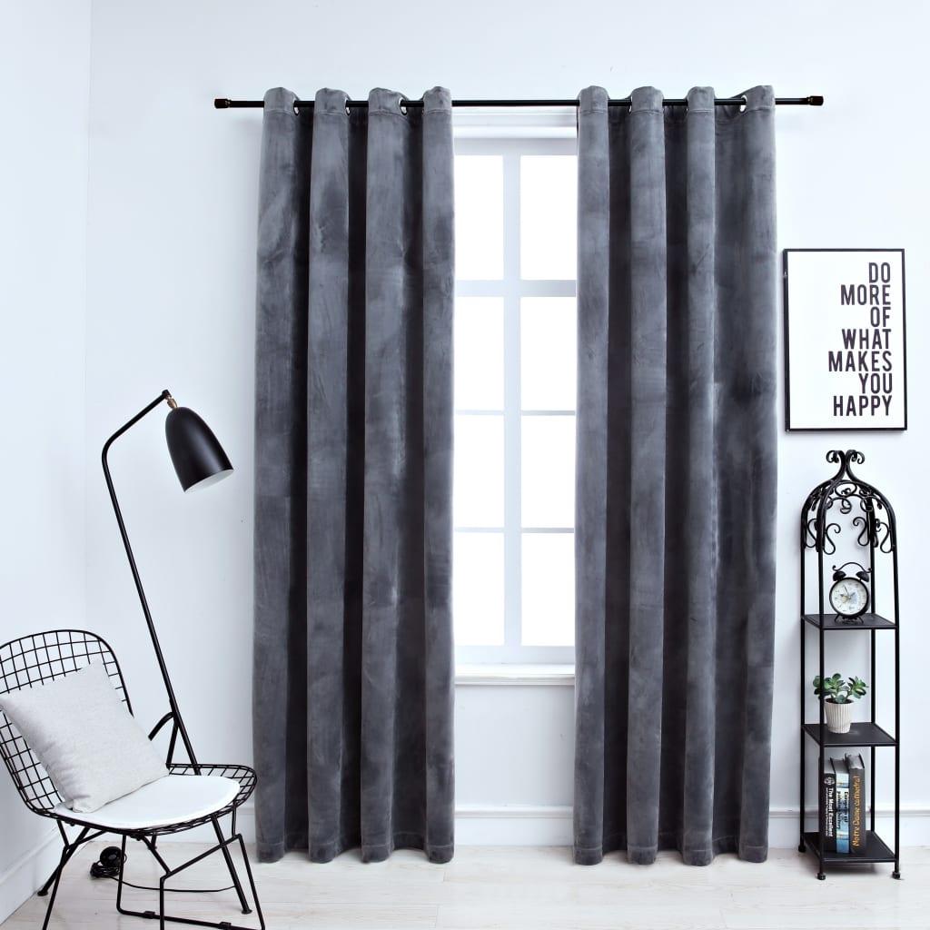 Lysdæmpende gardiner 2 stk. ringe 140 x 175 cm fløjl antracit