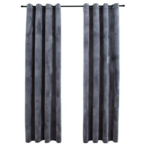 Lysdæmpende gardiner 2 stk. ringe 140 x 225 cm fløjl antracit