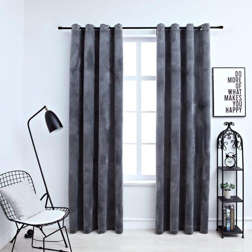 Lysdæmpende gardiner 2 stk. ringe 140 x 245 cm fløjl antracit