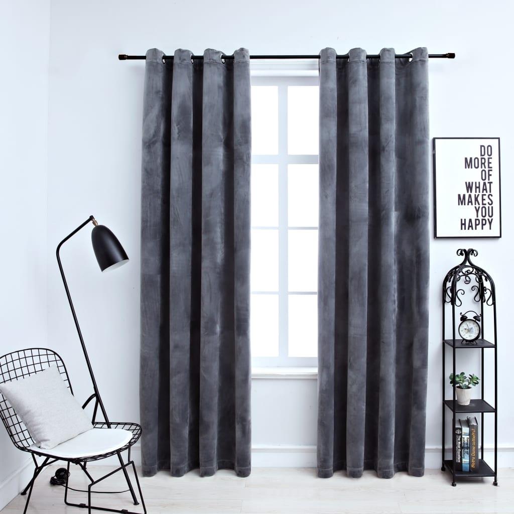 Lysdæmpende gardiner 2 stk. ringe 140 x 245 cm fløjl antracit