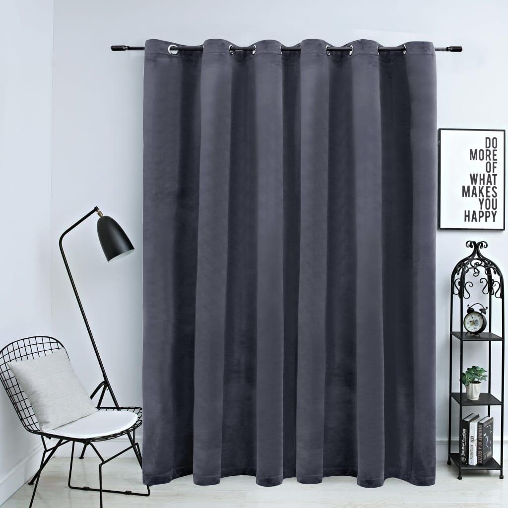 Mørklægningsgardin med metalringe 290x245 cm fløjl antracitgrå